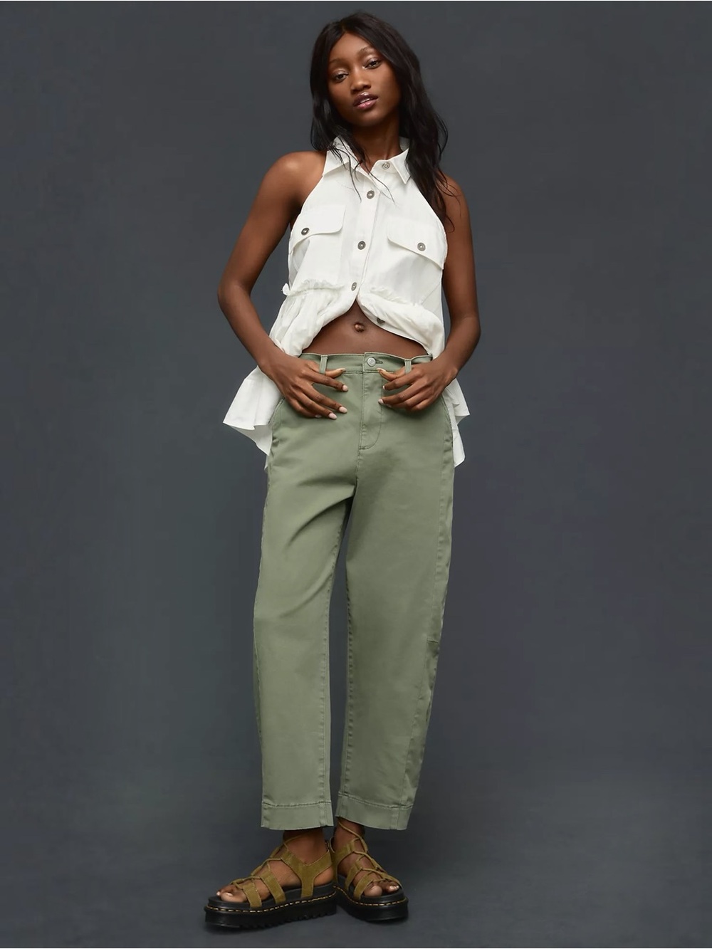 PISTOLA • Eli Arched Cropped Pants in Calvary Olive